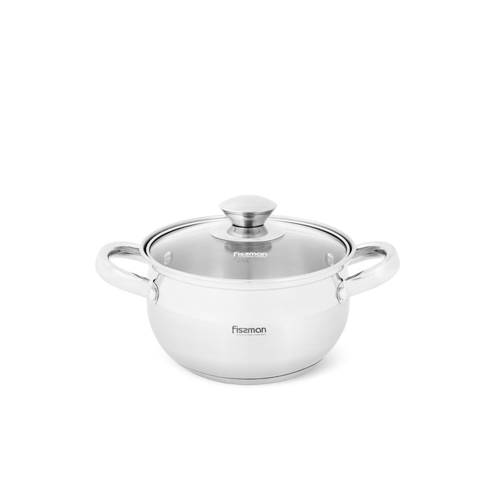 Stockpot PRIME 14x8.5 cm  1.3 LTR with glass lid (stainless steel)