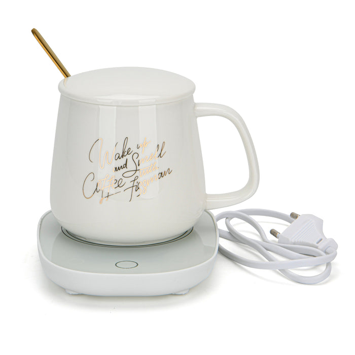 Gift Set Mug With Warmer And Spoon 350ml Ceramic White
