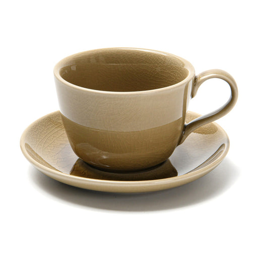 Ceramic Cup and Saucer Beige Crackle 260ml