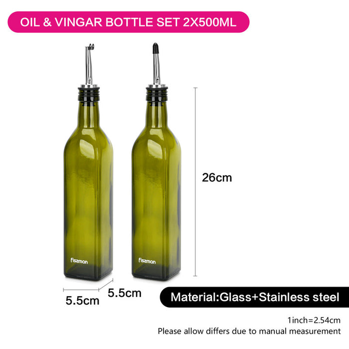 Cruet Oil and Vinegar Glass Bottle Set of 2x500ml