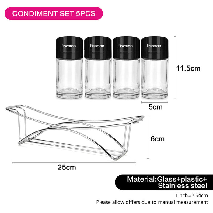 Spice Storage Condiment Jars 3pcs with Stainless Lids And Chrome Steel Stand