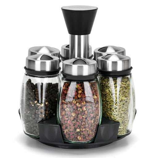 Spice Storage Condiment Jars 7pcs with Stainless Lids And Plastic Stand