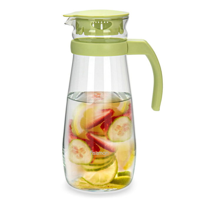 Glass Pitcher Jug with Filter Green Handle and Lid (Light Green) 1300ml