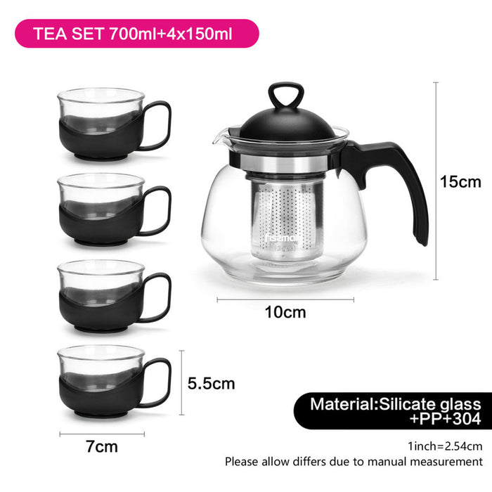 5Pcs Tea Pot Set 700ml Glass (150mlx4 cups)