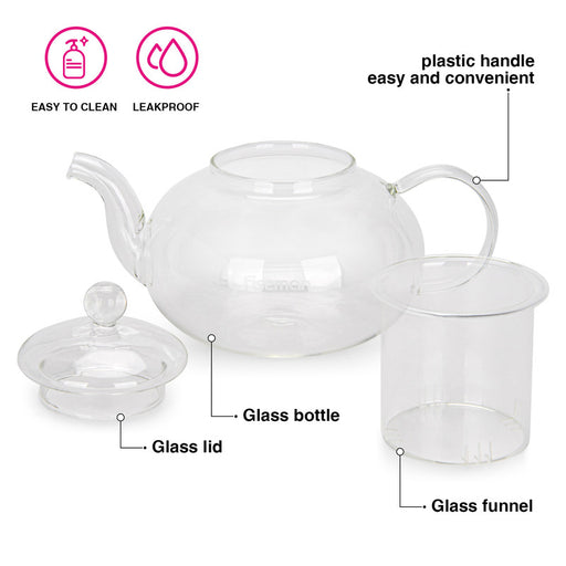 Tea Pot 1200ml With Glass Filter (Borosilicate Glass)
