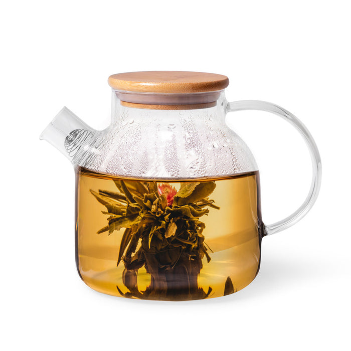 Transparent Glass Tea Pot 1200ml with Removable Infuser And Bamboo Lid