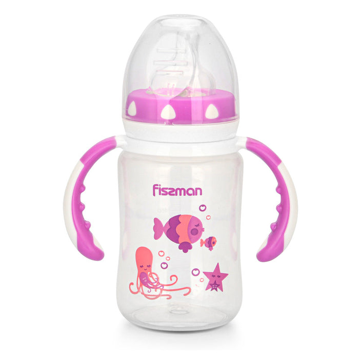 Feeding Baby Bottle Food Grade Plastic with Handles 240ml Pink