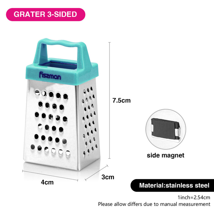 3 Inch 4-Sided MINI Grater (Stainless Steel) Blue
