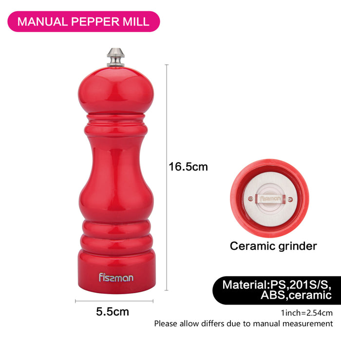 Salt & pepper mill 17x6 cm (ABS body with ceramic grinder) Red