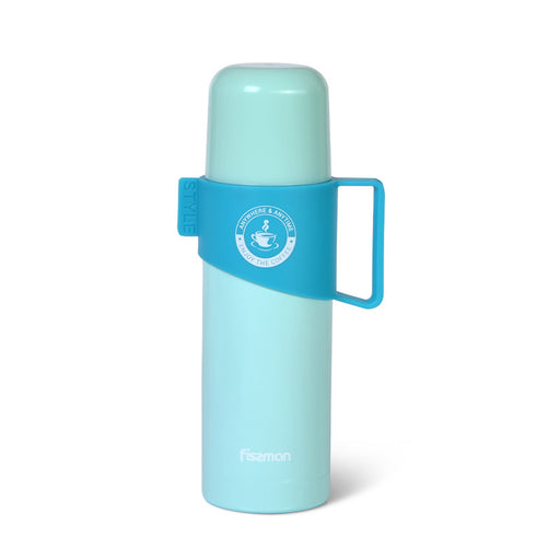 Thermos Flask Stainless Steel Bottle With Non Slip Plastic Handle 350ml Blue