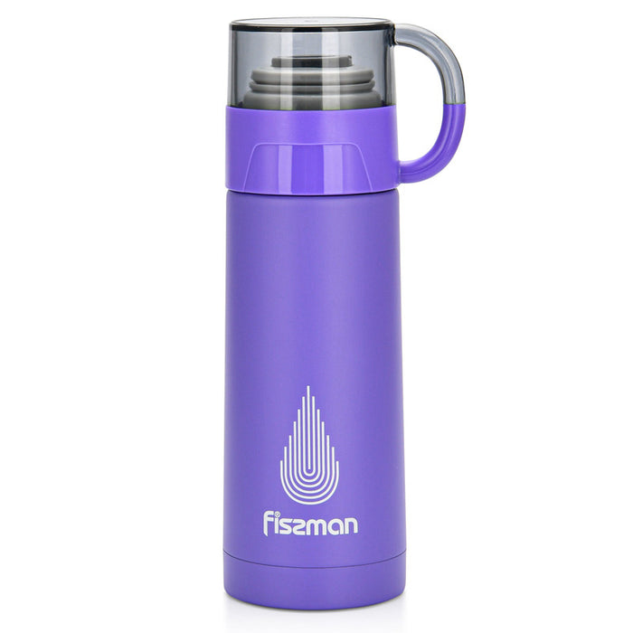 Stainless Steel Double Wall Vacuum Thermos Bottle. Leakproof with Plastic Cup Lid 350ml