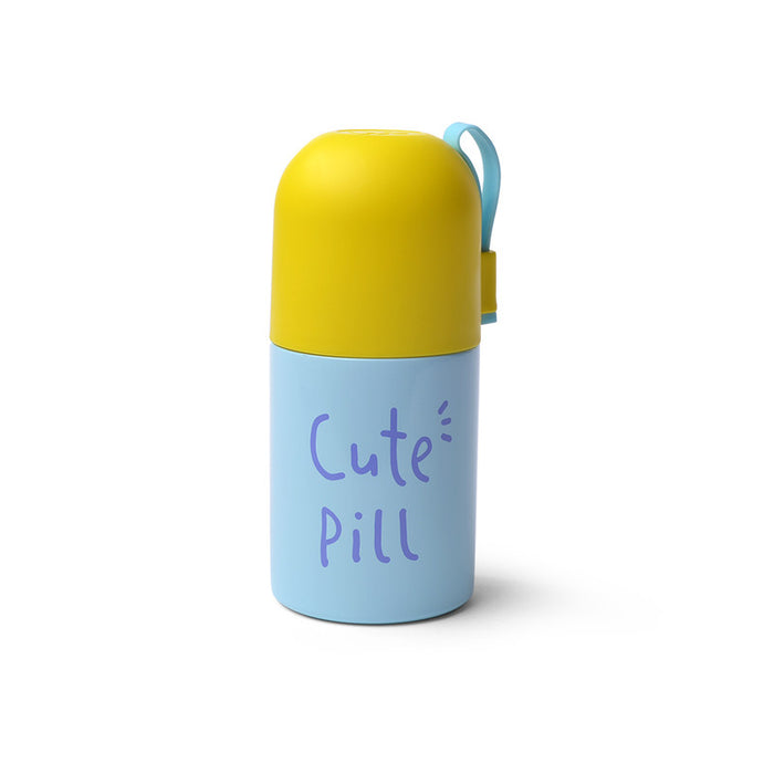 Double Wall Cute Pill Vacuum Bottle Stainless Steel (Yellow And Blue) 350ml