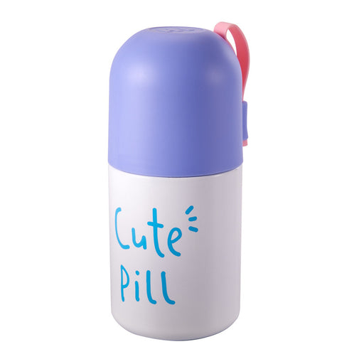 Double Wall Cute Pill Vacuum Bottle Stainless Steel (White And Blue) 350ml