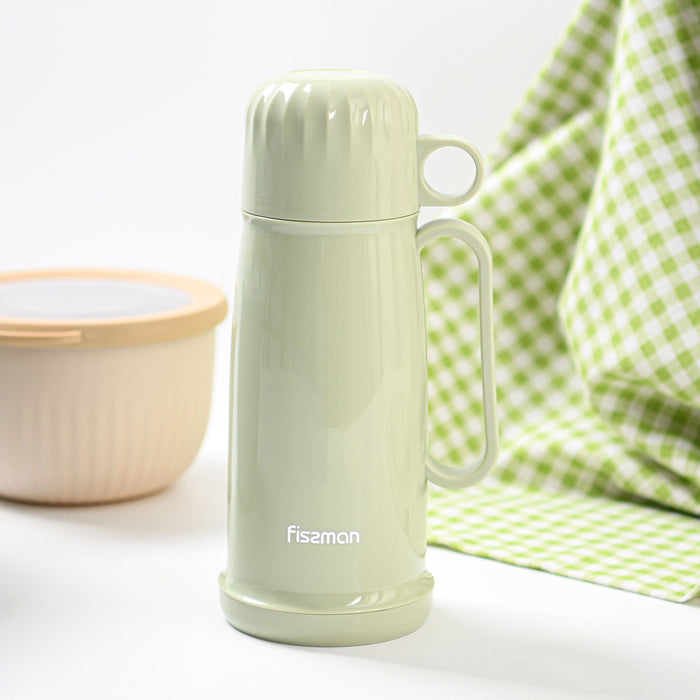 Vacuum Flask Plastic Case With Glass Liner Vacuum Olive Green 450ml