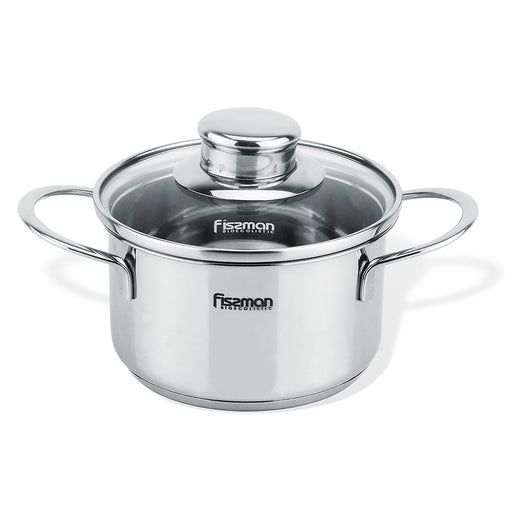 Mini Cooking Pot BAMBINO 14x7.5 cm  1.1 LTR with Glass Lid (stainless steel)