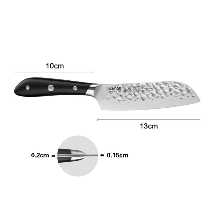 Santoku Knife HATTORI with hammered Japanese Stainless Steel 5-inch