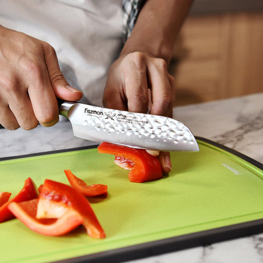Santoku Knife HATTORI with hammered Japanese Stainless Steel 5-inch