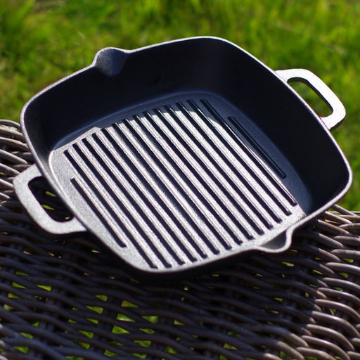 Square Grill Pan 26cm Cast Iron - Natural Non Stick Surface