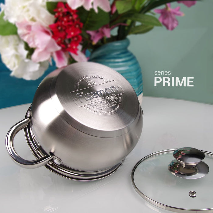 Stockpot PRIME 24x13.5 cm  6.1 LTR with glass lid (stainless steel)